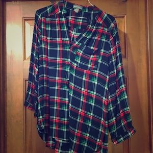 Silky Smooth Navy and Red Plaid Blouse